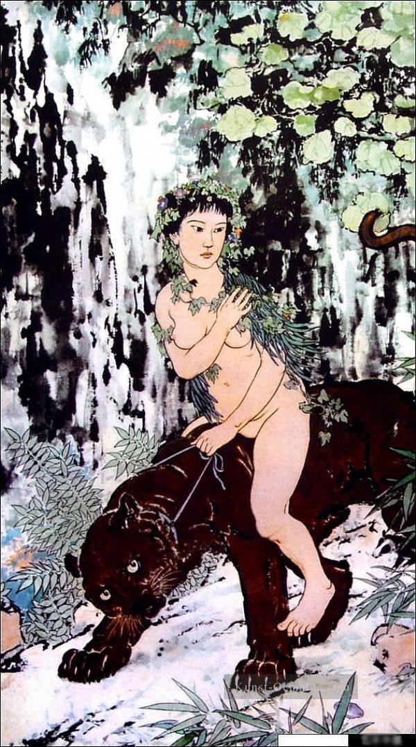 Xu Beihong nackt auf Löwe alte China Tinte Ölgemälde